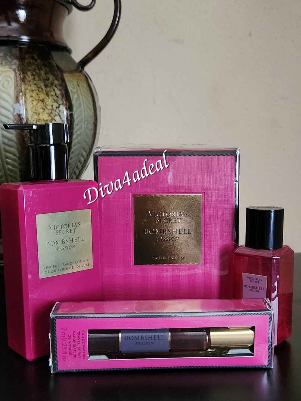 Victoria’s Secret BOMBSHELL PASSION 3.4 FL OZ & Mini/Travel Spray 4PC Bundle